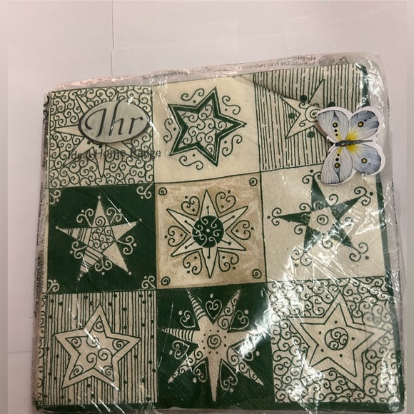 New 20 "Country Stars" Napkins Cream Green made in Germany 3 Ply 6 1/2" - Picture 6 of 10